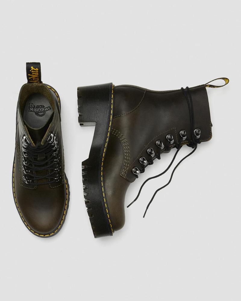 Botas de Tacon Dr Martens Leona Cuero Mujer Marrom | MX 62EBC